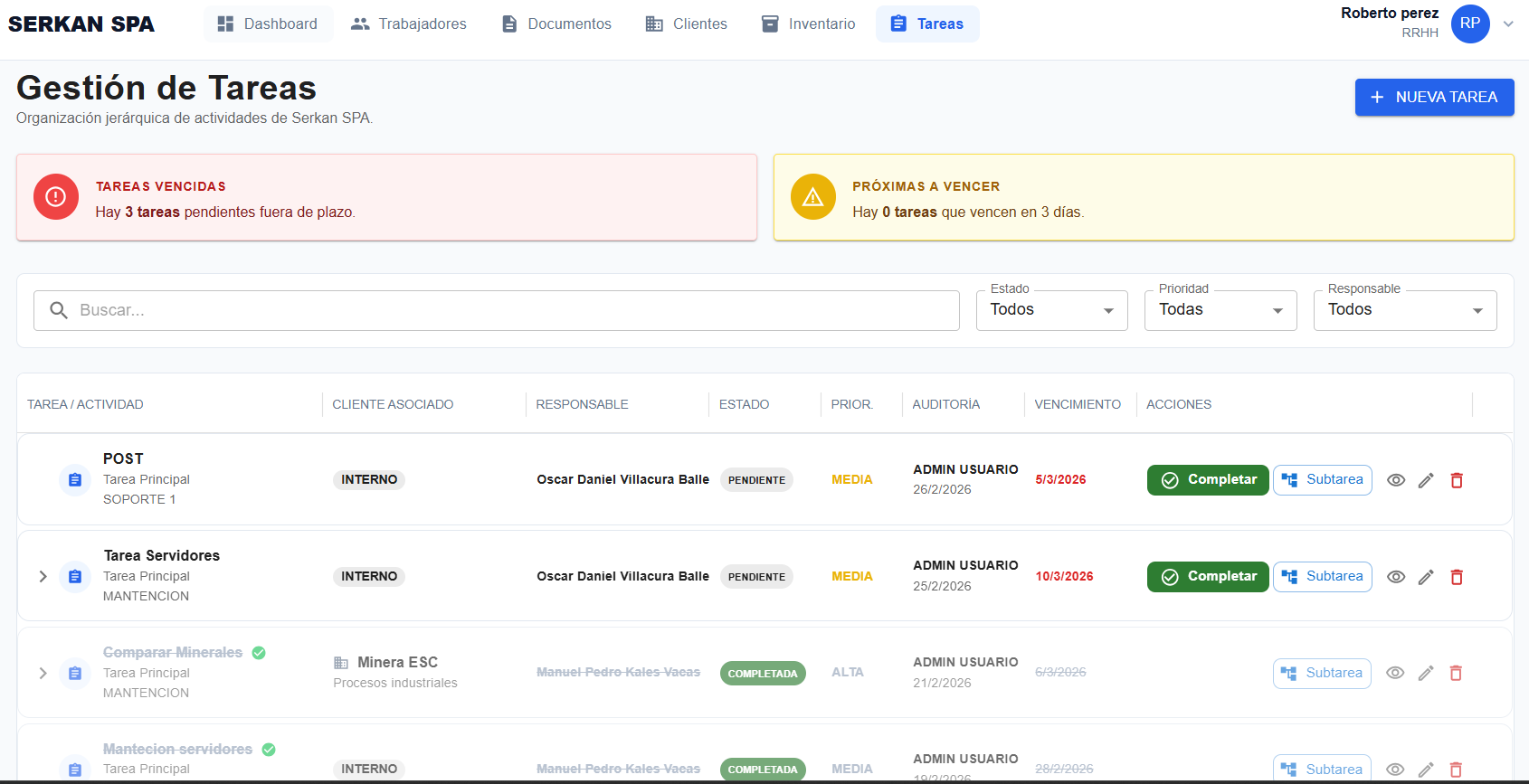 Calendario de eventos y tareas